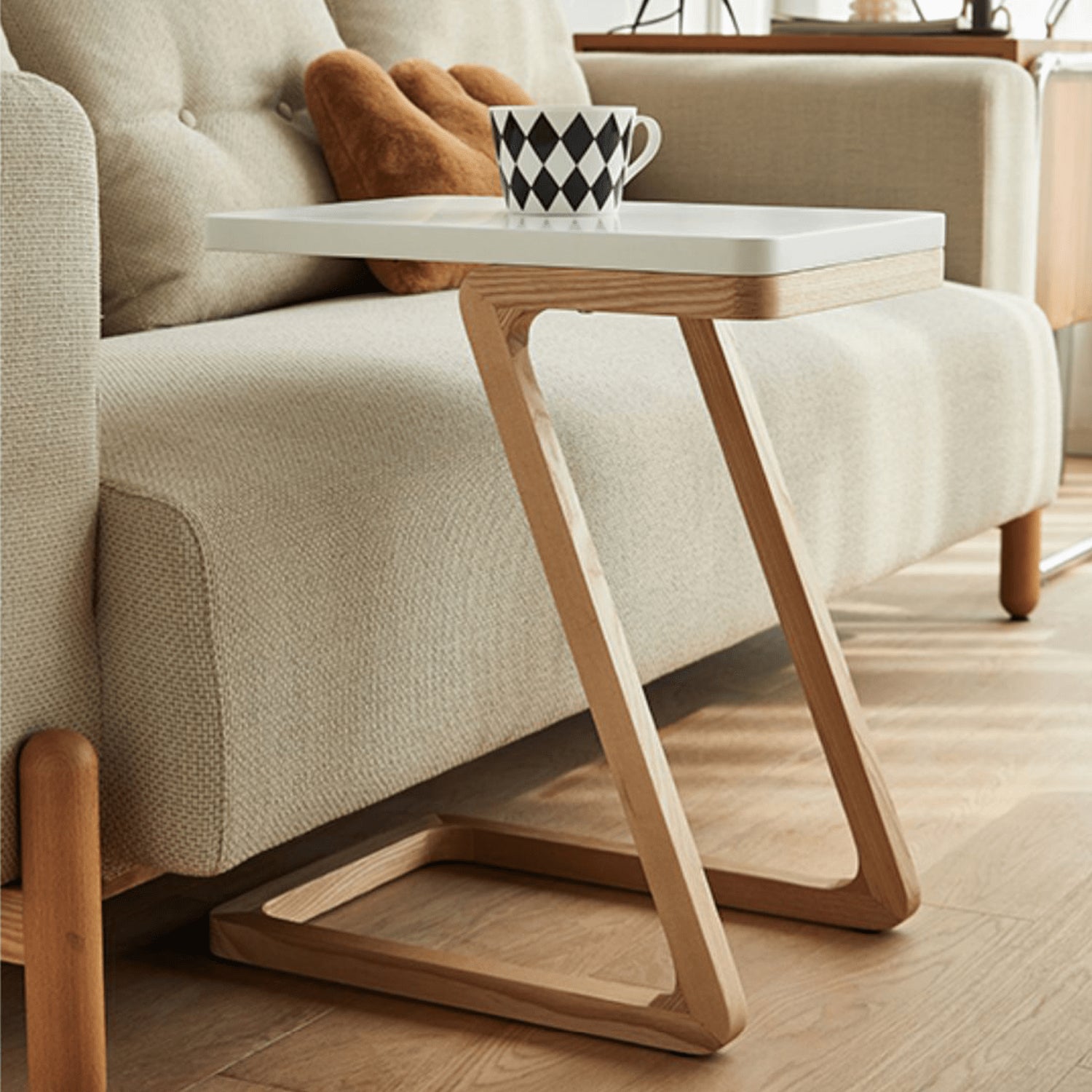 Elegant Natural Light Brown End Table – Solid & Laminated Wood Design fmy-693