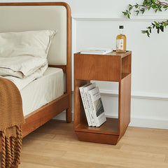 Laminated Wood End Table with Rotatable Base - Modern Design with Storage for Bedroom and LIvingroom fmy-695