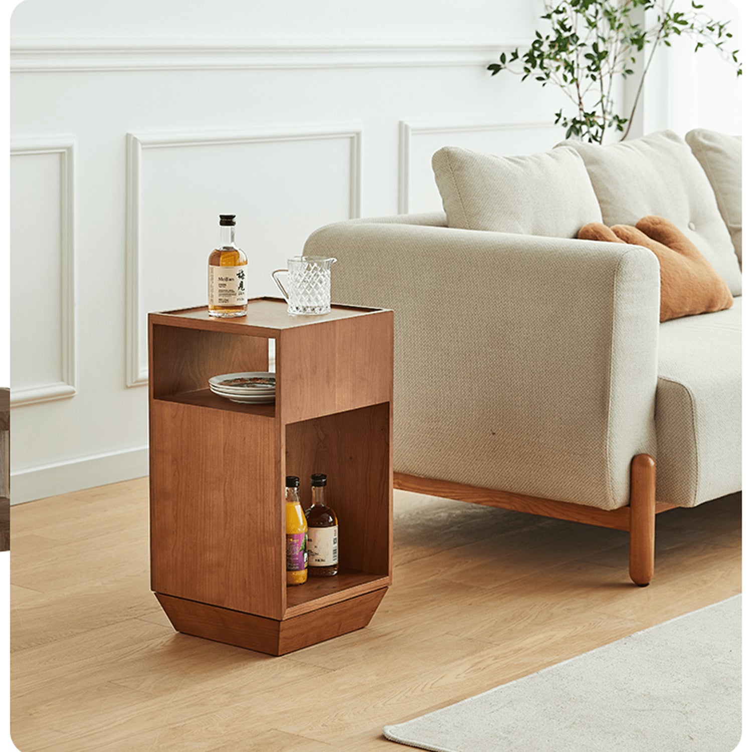 Laminated Wood End Table with Rotatable Base - Modern Design with Storage for Bedroom and LIvingroom fmy-695