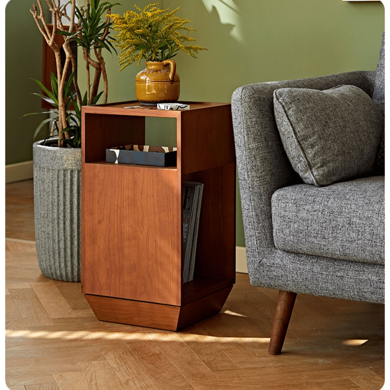 Laminated Wood End Table with Rotatable Base - Modern Design with Storage for Bedroom and LIvingroom fmy-695