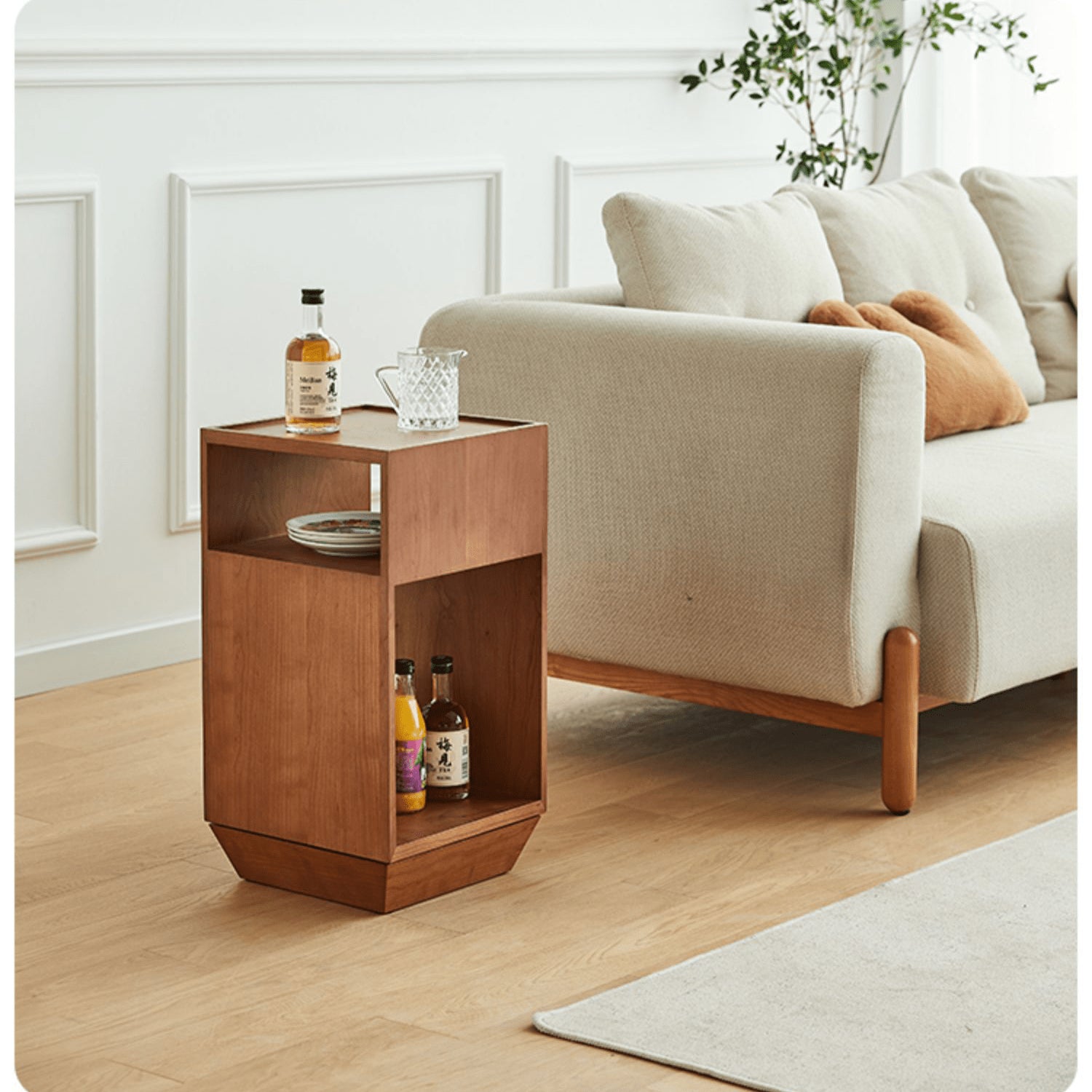 Laminated Wood End Table with Rotatable Base - Modern Design with Storage for Bedroom and LIvingroom fmy-695