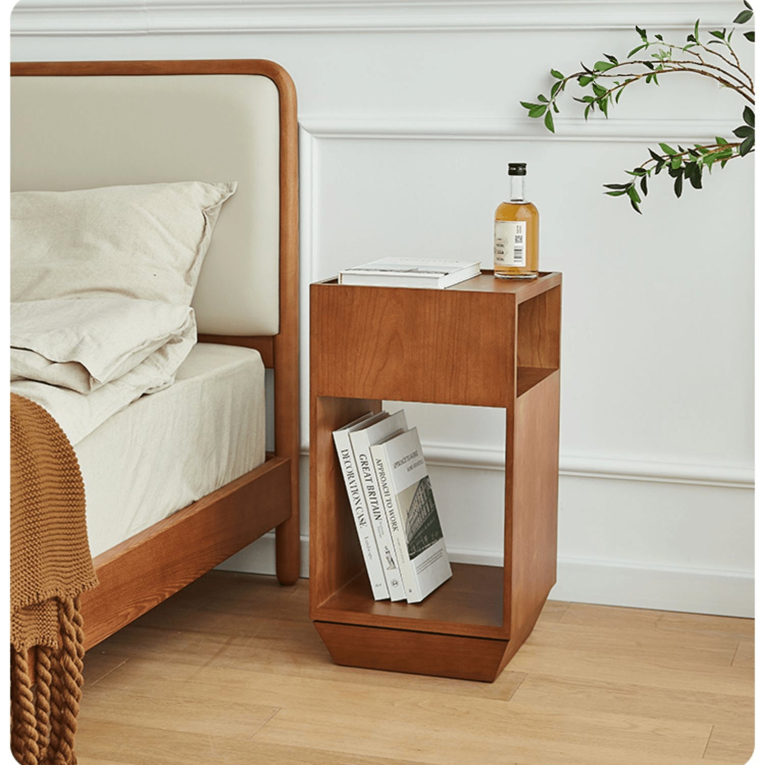 Laminated Wood End Table with Rotatable Base - Modern Design with Storage for Bedroom and LIvingroom fmy-695