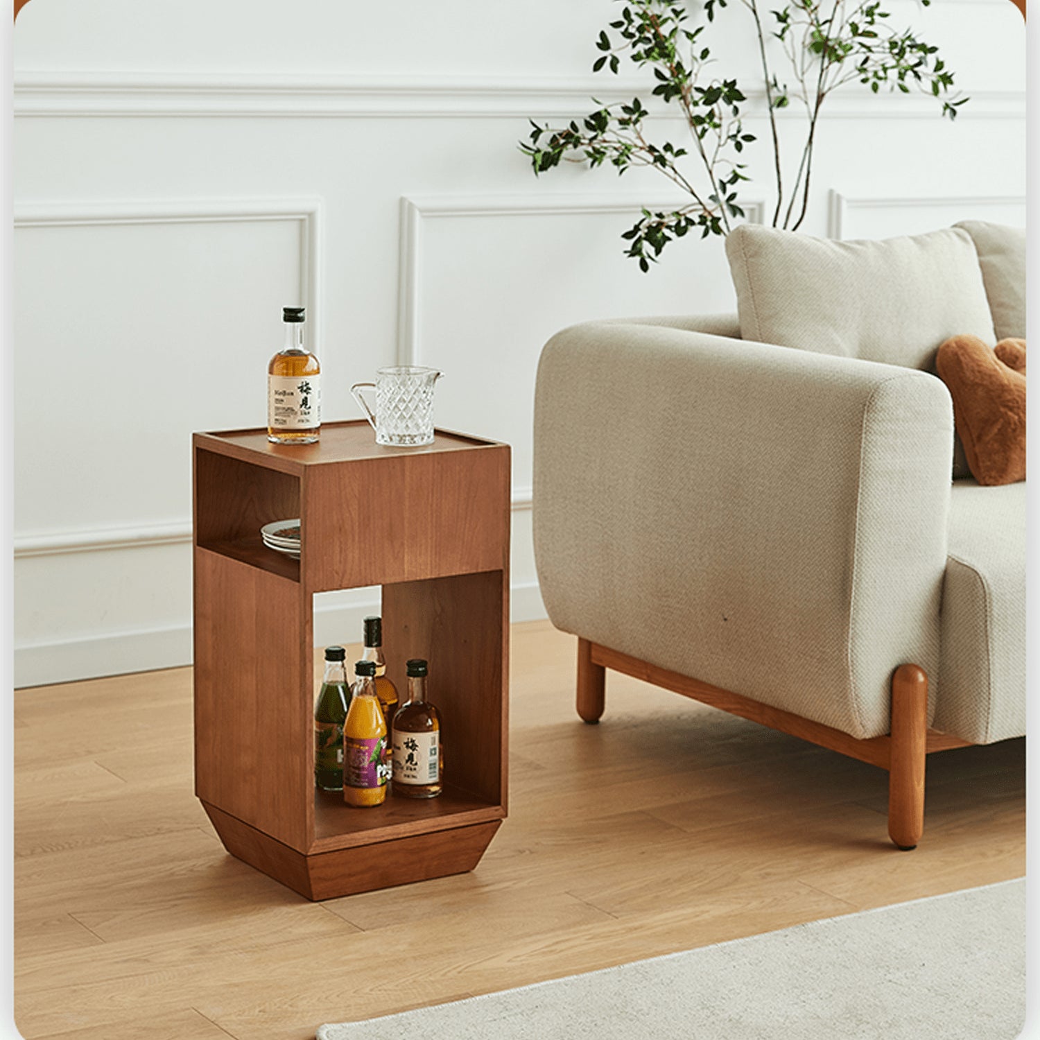 Laminated Wood End Table with Rotatable Base - Modern Design with Storage for Bedroom and LIvingroom fmy-695