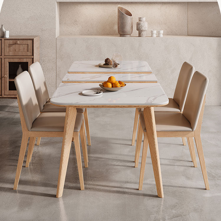 Extendable Rectangular Dining Table with Sintered Stone Top for 6 Seaters 4 Legs fnl-266