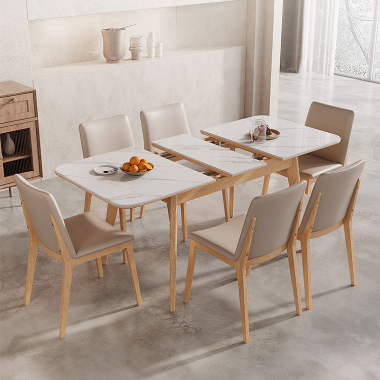 Extendable Rectangular Dining Table with Sintered Stone Top for 6 Seaters 4 Legs fnl-266