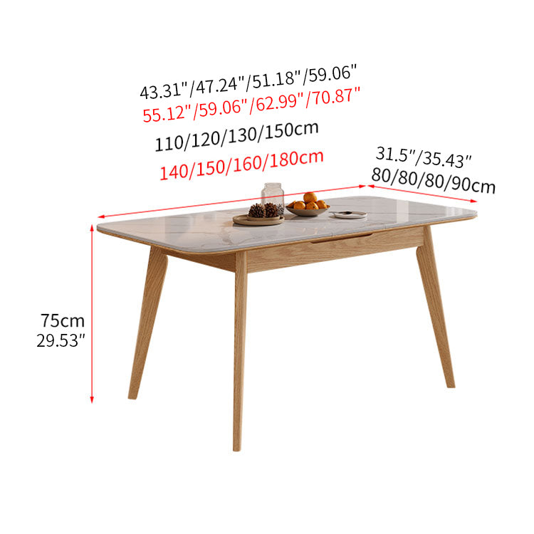 Extendable Rectangular Dining Table with Sintered Stone Top for 6 Seaters 4 Legs fnl-266