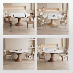 Modern Round Extendable Dining Table in Brown with Sintered Stone Top for 6-8 People fnl-267