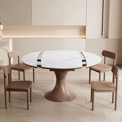 Modern Round Extendable Dining Table in Brown with Sintered Stone Top for 6-8 People fnl-267