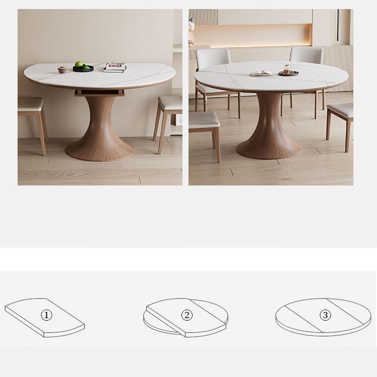 Modern Round Extendable Dining Table in Brown with Sintered Stone Top for 6-8 People fnl-267