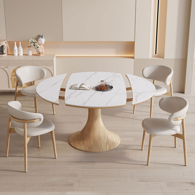 Modern Round Extendable Dining Table in Brown with Sintered Stone Top for 6-8 People fnl-267