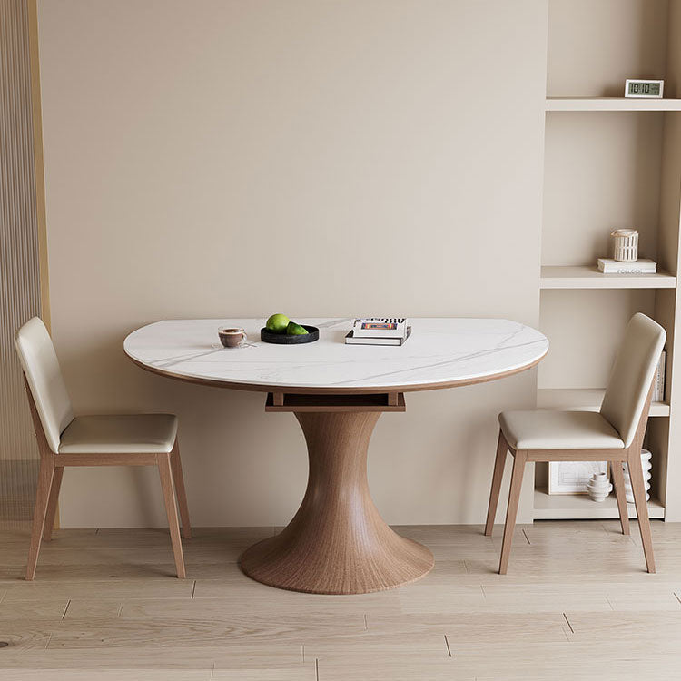 Modern Round Extendable Dining Table in Brown with Sintered Stone Top for 6-8 People fnl-267