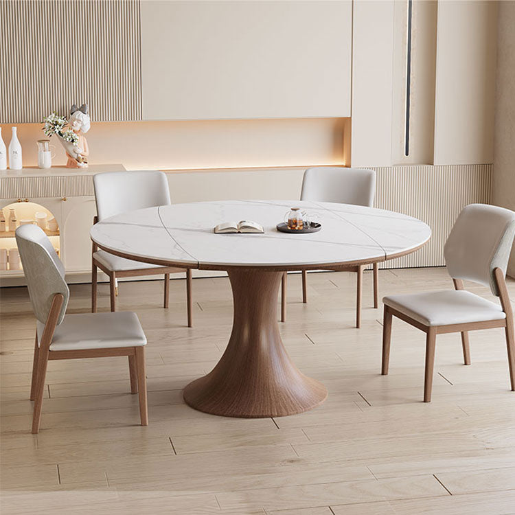 Modern Round Extendable Dining Table in Brown with Sintered Stone Top for 6-8 People fnl-267