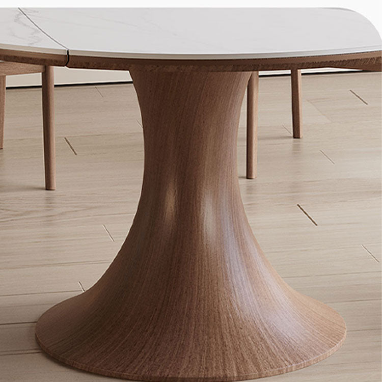 Modern Round Extendable Dining Table in Brown with Sintered Stone Top for 6-8 People fnl-267