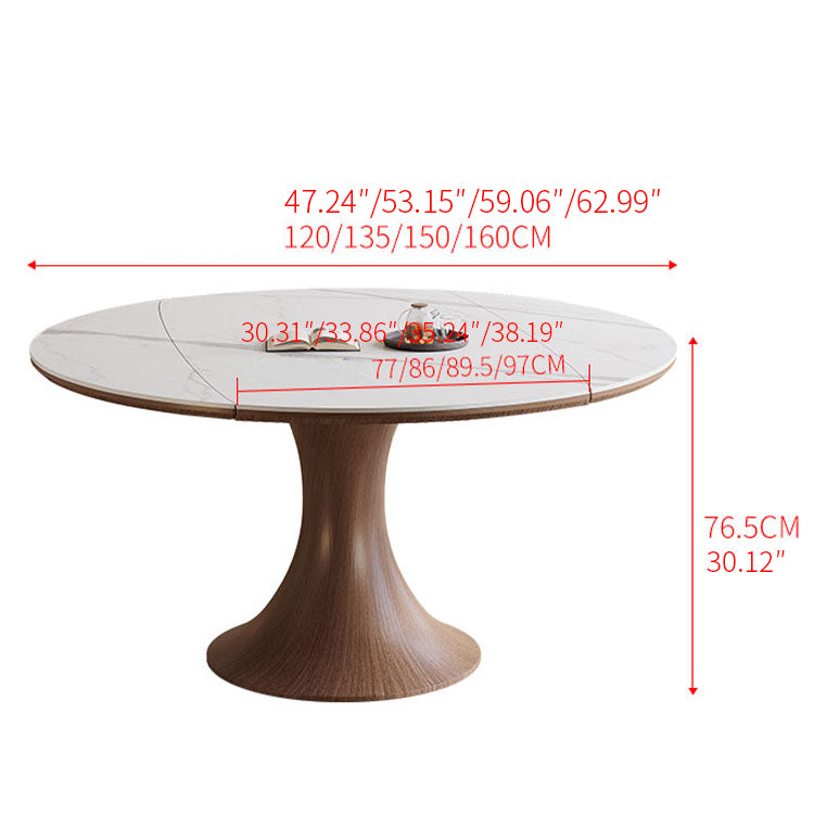 Modern Round Extendable Dining Table in Brown with Sintered Stone Top for 6-8 People fnl-267