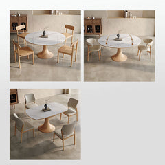 Luxurious Round Dining Table with Extendable Sintered Stone Top & Wooden Pedestal for 6-8 People fnl-268