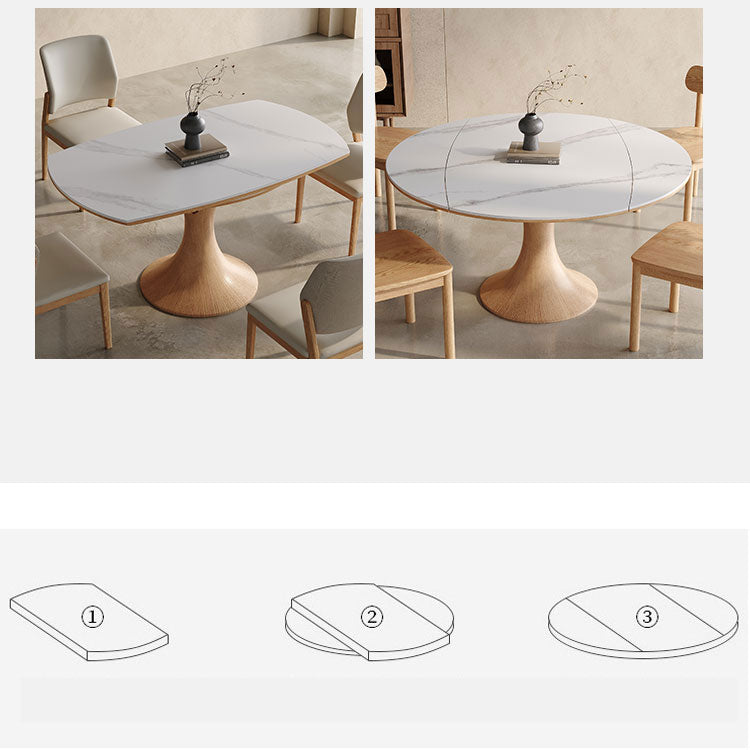 Luxurious Round Dining Table with Extendable Sintered Stone Top & Wooden Pedestal for 6-8 People fnl-268