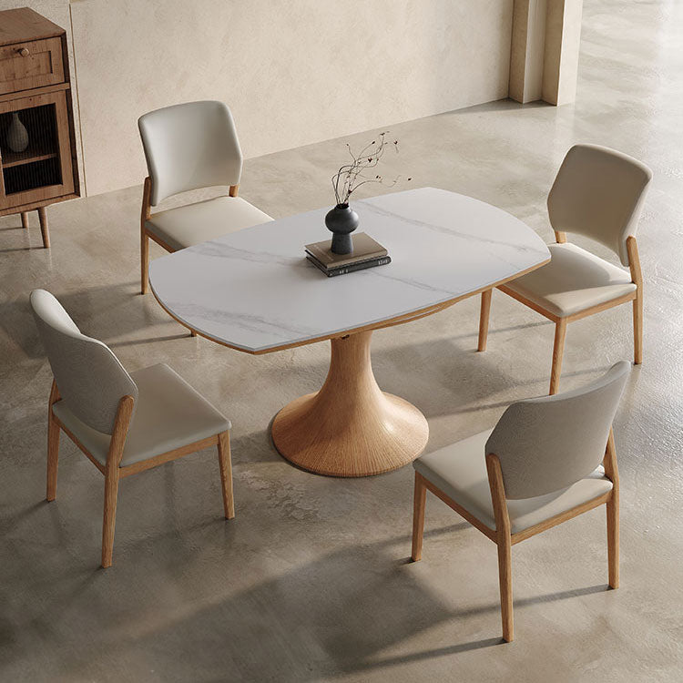 Luxurious Round Dining Table with Extendable Sintered Stone Top & Wooden Pedestal for 6-8 People fnl-268