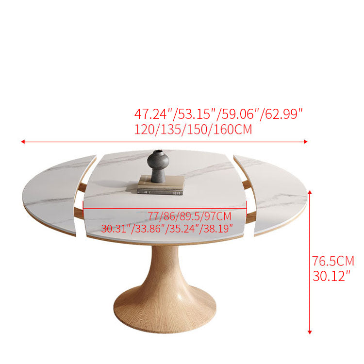 Luxurious Round Dining Table with Extendable Sintered Stone Top & Wooden Pedestal for 6-8 People fnl-268