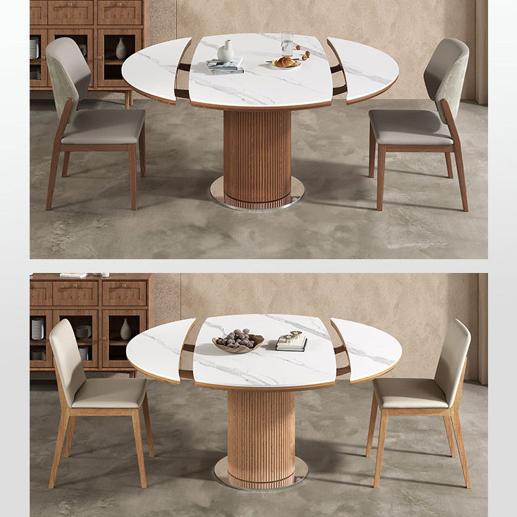 Extendable Round Dining Table - Durable Sintered Stone Top & Pedestal for 6-8 People fnl-271