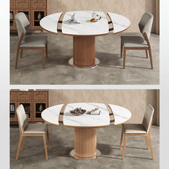 Extendable Round Dining Table - Durable Sintered Stone Top & Pedestal for 6-8 People fnl-271