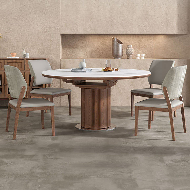 Extendable Round Dining Table - Durable Sintered Stone Top & Pedestal for 6-8 People fnl-271