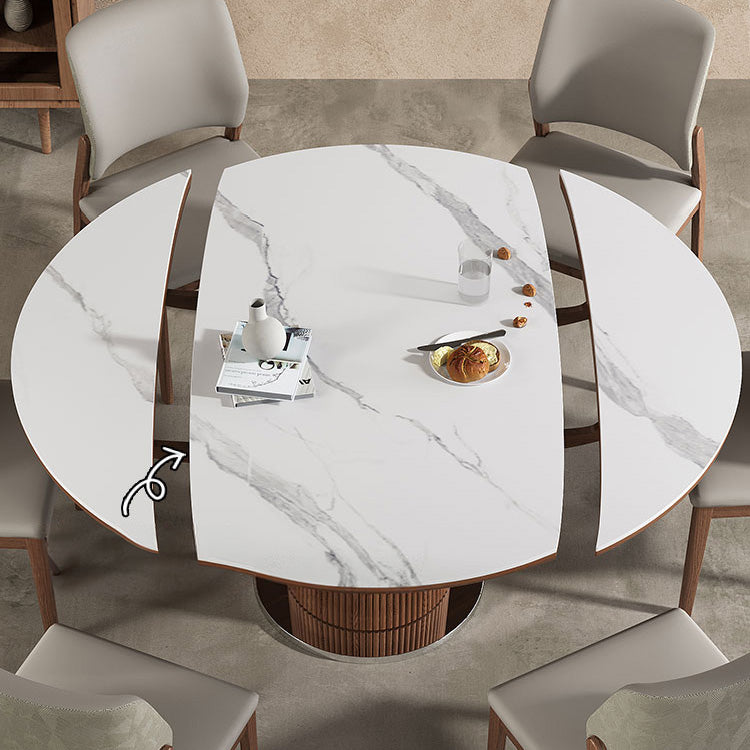 Extendable Round Dining Table - Durable Sintered Stone Top & Pedestal for 6-8 People fnl-271