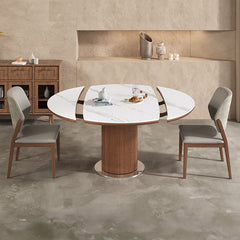 Extendable Round Dining Table - Durable Sintered Stone Top & Pedestal for 6-8 People fnl-271