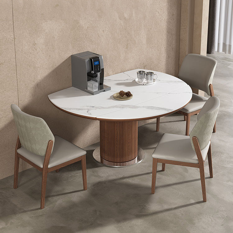 Extendable Round Dining Table - Durable Sintered Stone Top & Pedestal for 6-8 People fnl-271