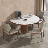 Extendable Round Dining Table - Durable Sintered Stone Top & Pedestal for 6-8 People fnl-271