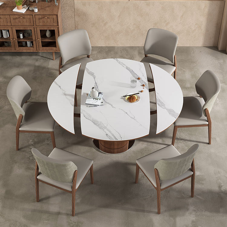 Extendable Round Dining Table - Durable Sintered Stone Top & Pedestal for 6-8 People fnl-271