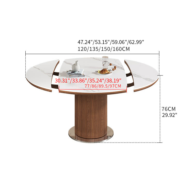 Extendable Round Dining Table - Durable Sintered Stone Top & Pedestal for 6-8 People fnl-271