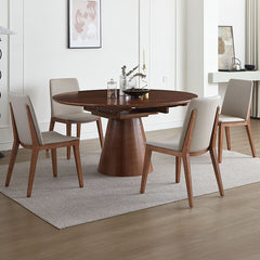 Extendable Round Solid Wood Dining Table with Pedestal for 6-8 fnl-273