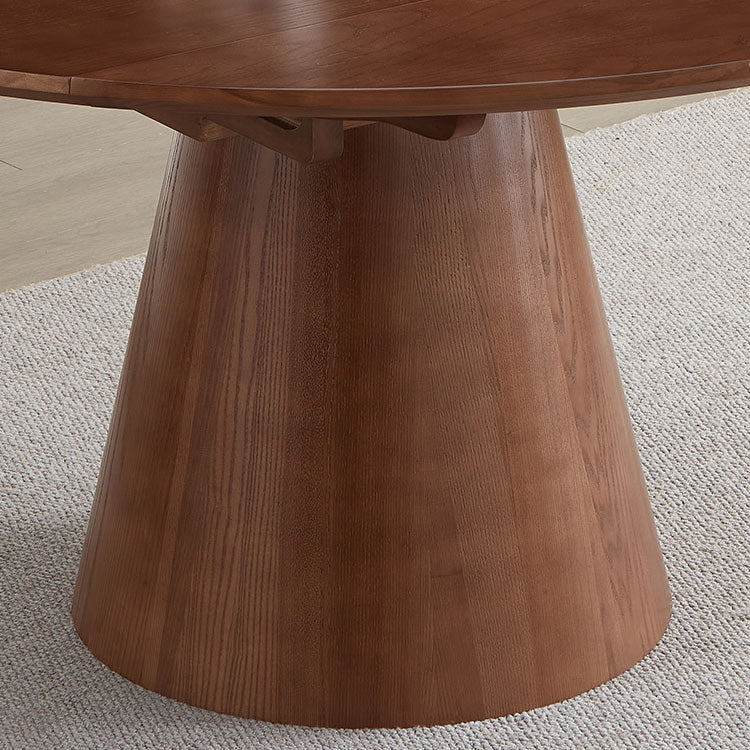 Extendable Round Solid Wood Dining Table with Pedestal for 6-8 fnl-273