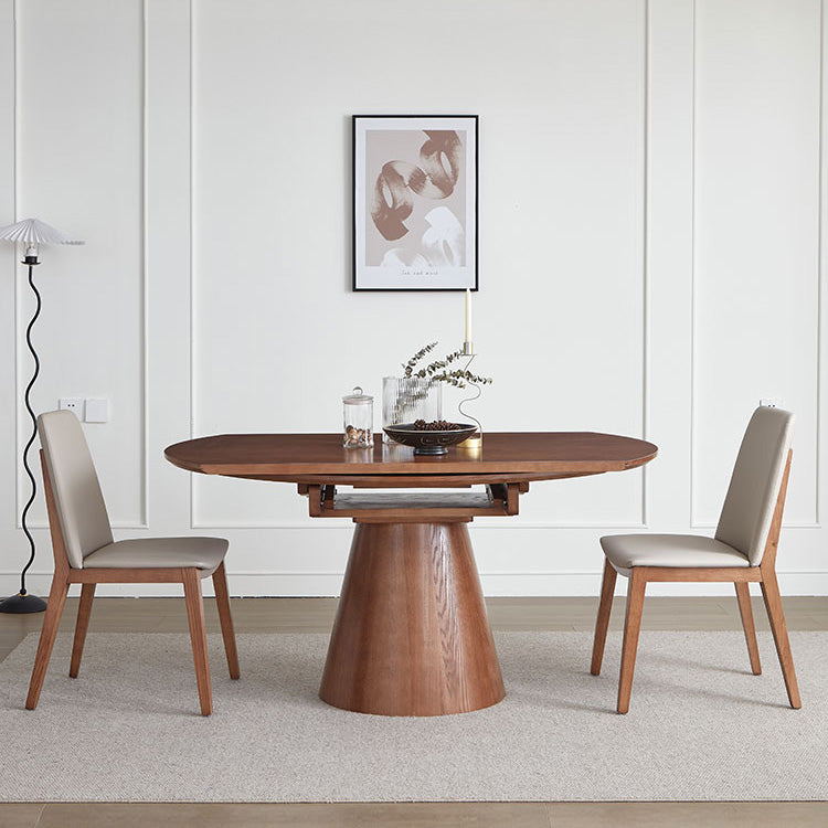 Extendable Round Solid Wood Dining Table with Pedestal for 6-8 fnl-273