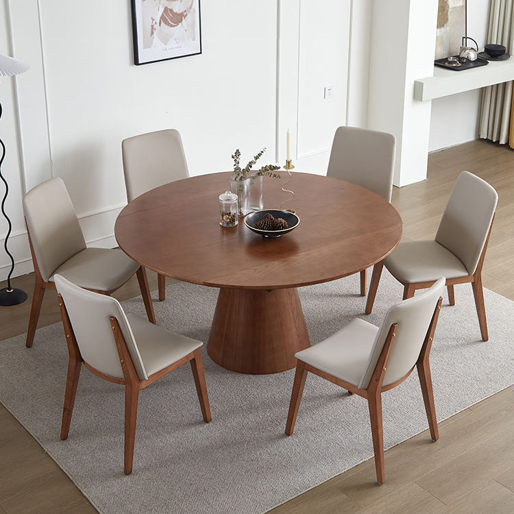 Extendable Round Solid Wood Dining Table with Pedestal for 6-8 fnl-273