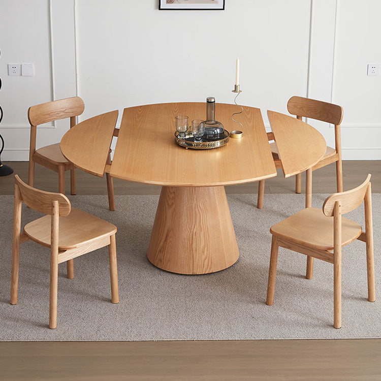 Extendable Round Solid Wood Dining Table with Pedestal for 6-8 fnl-273