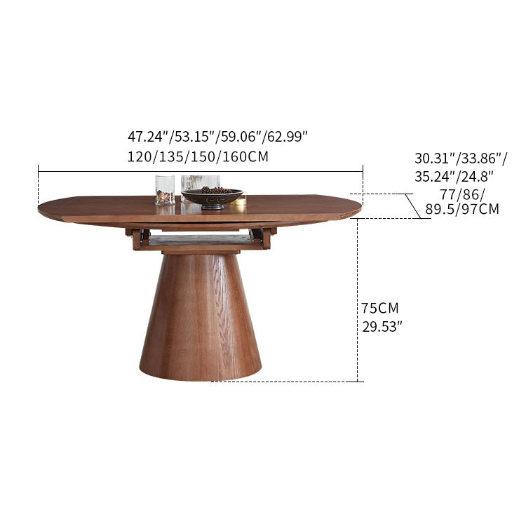 Extendable Round Solid Wood Dining Table with Pedestal for 6-8 fnl-273