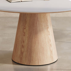 Modern Round Dining Table with Sintered Stone Top & Solid Wood Pedestal for 6 fnl-274