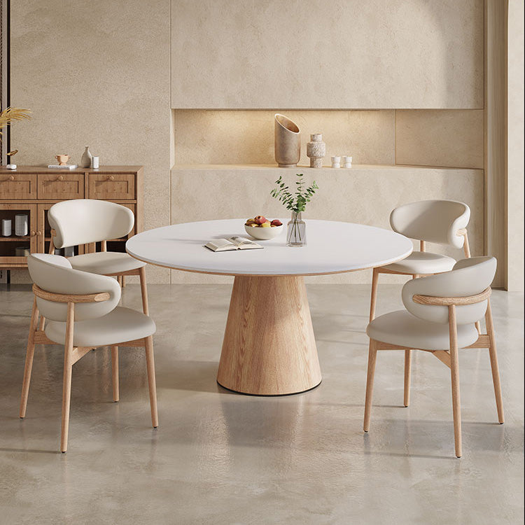 Modern Round Dining Table with Sintered Stone Top & Solid Wood Pedestal for 6 fnl-274