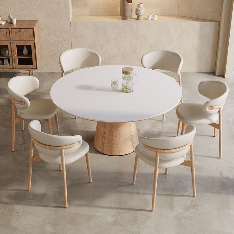 Modern Round Dining Table with Sintered Stone Top & Solid Wood Pedestal for 6 fnl-274