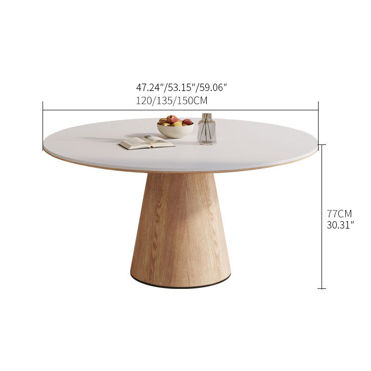 Modern Round Dining Table with Sintered Stone Top & Solid Wood Pedestal for 6 fnl-274