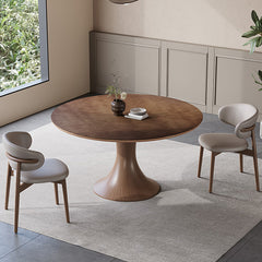 Modern Round Solid Wood Dining Table with Pedestal for 6-8 Person fnl-275