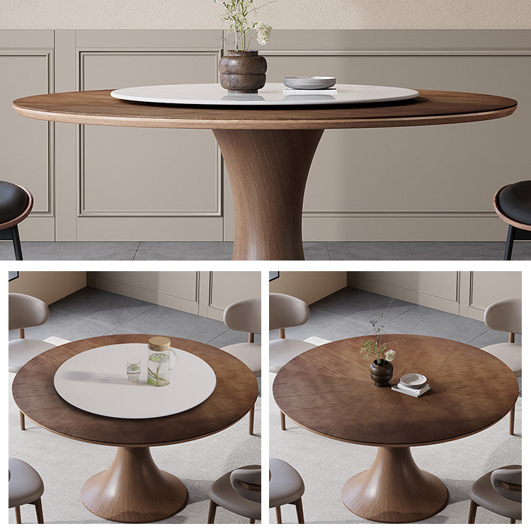 Modern Round Solid Wood Dining Table with Pedestal for 6-8 Person fnl-275