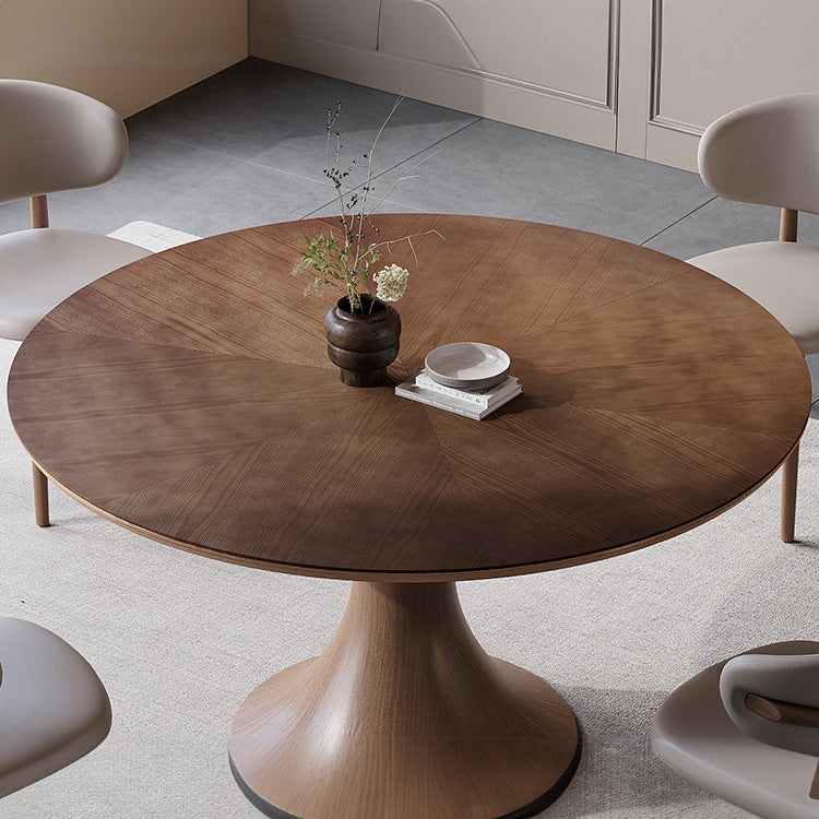 Modern Round Solid Wood Dining Table with Pedestal for 6-8 Person fnl-275