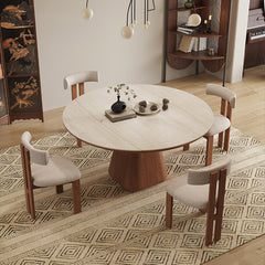 Minimalistic Round Dining Table  with Sintered  Stone Top in brown for Diningroom for fnl-277