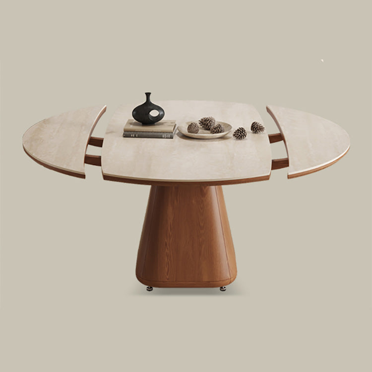 Minimalistic Round Dining Table  with Sintered  Stone Top in brown for Diningroom for fnl-277