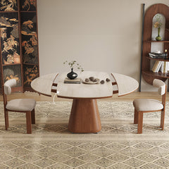 Minimalistic Round Dining Table  with Sintered  Stone Top in brown for Diningroom for fnl-277