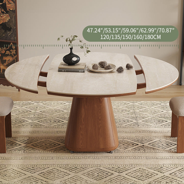 Minimalistic Round Dining Table  with Sintered  Stone Top in brown for Diningroom for fnl-277