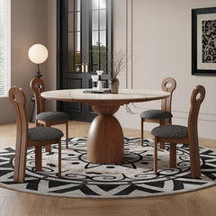 Luxurious Round Foldable Dining Table Sintered Stone Top & Pedestal for 6-8 People fnl-279