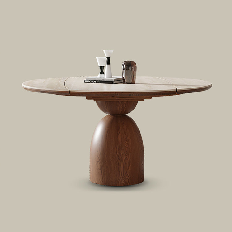 Luxurious Round Foldable Dining Table Sintered Stone Top & Pedestal for 6-8 People fnl-279